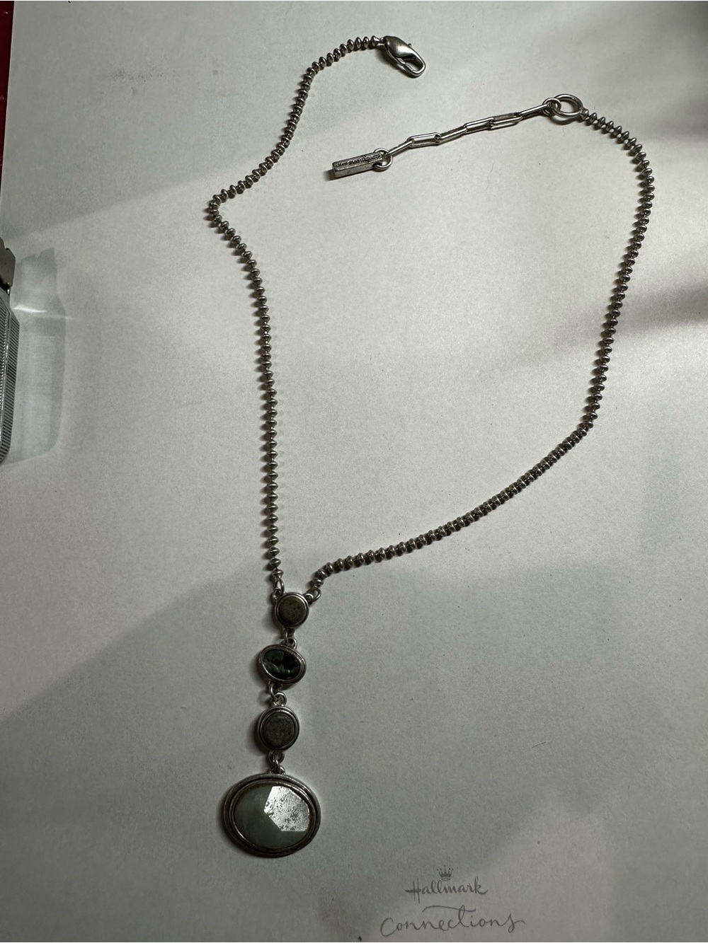 Kenneth Cole New York Silver Tone Multi Stone Abalone Y Drop Pendant Necklace